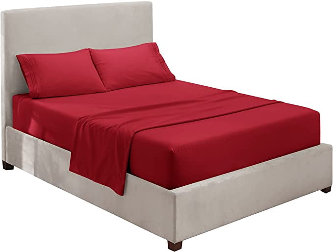 Clara Clark Premier 1800 Microfiber Collection 3-Line Bed Sheet Set, Cal King Size, Burgundy Red