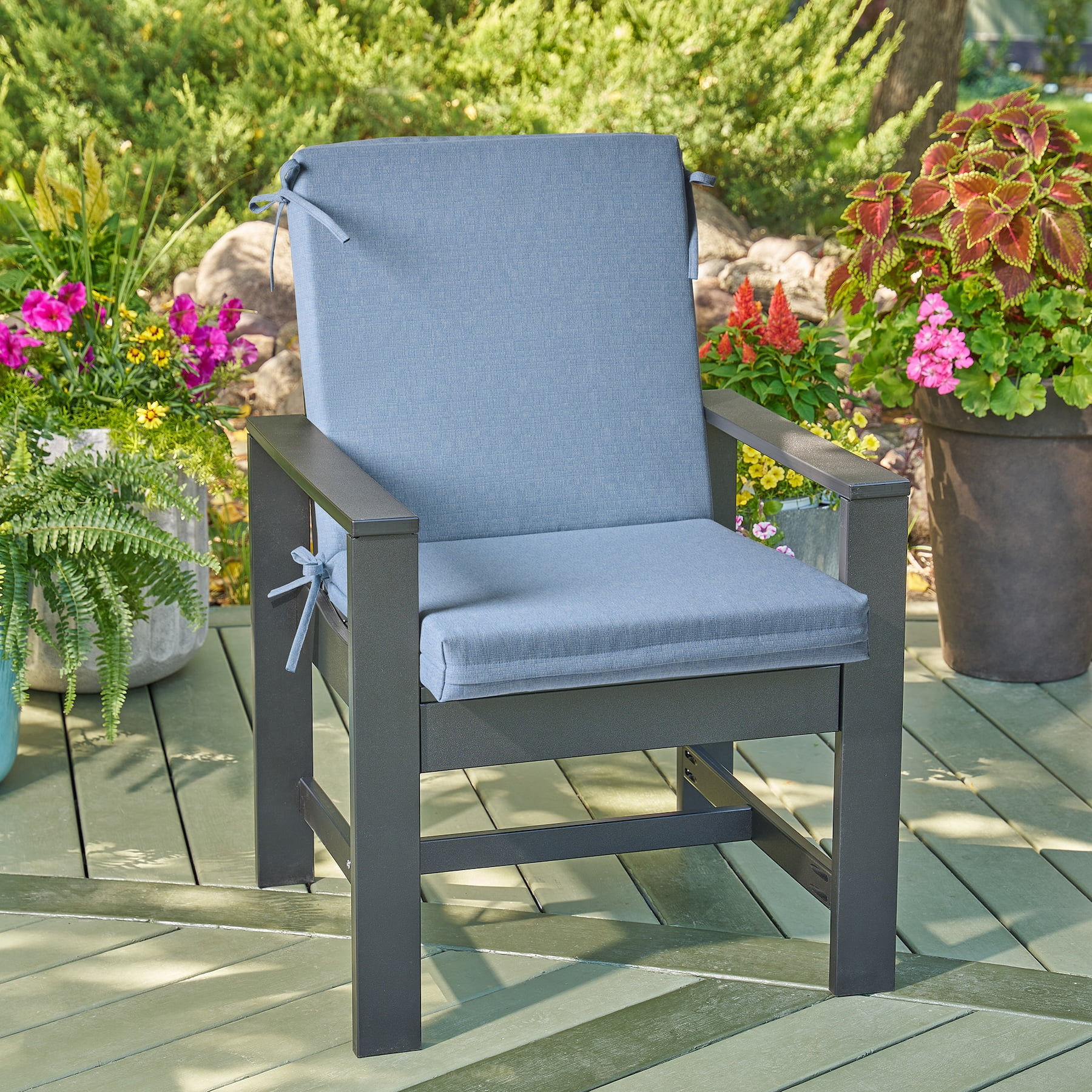 Better Homes & Gardens 44 in x 20 in Outdoor Chair Seat Cushion, 1-Piece, Light Blue