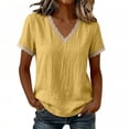 thumbnail image 3 of Diufon Cotton Linen Tops for Women Lace Trim V Neck Short Sleeve Shirts Summer Fashion Vacation Boho Blouses, 3 of 7