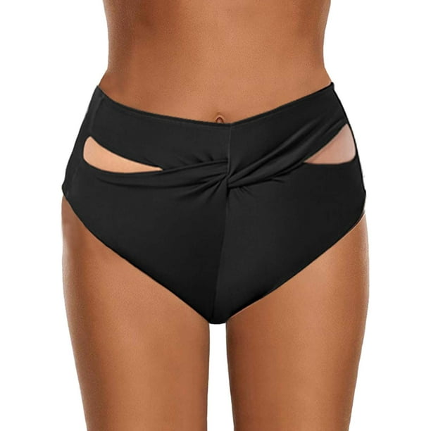 B91xZ Swim Shorts Bottoms for Women Ruched Bikini Tankini Swimsuit Briefs, Black M 