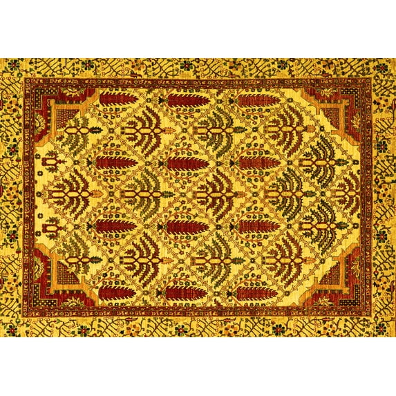 Ahgly Company Indoor Rectangle Abstract Yellow Modern Area Rugs, 2' x 3'