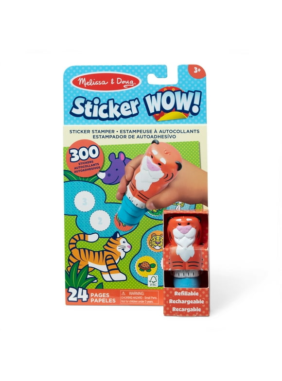 Melissa & Doug Sticker WOW! 24-Page Activity Pad and Sticker Stamper, 300 Stickers, Arts and Crafts Fidget Toy Collectible Character  Tiger