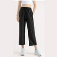 thumbnail image 4 of Tnhcen Women's Casual High Waisted Elastic Waist Wide Leg Cropped Trousers Pocket Pants Loose Fit Comfortable Streetwear S-XL Stretch Ankle Pants, 4 of 5