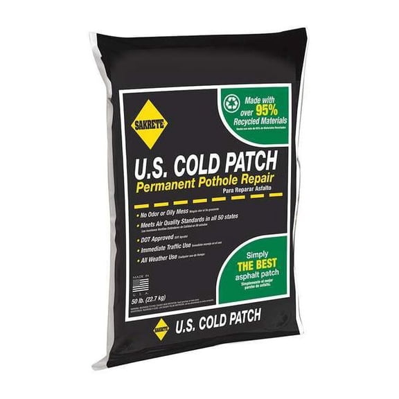 US Cold Patch Permanent Pothole Repair, 50 lb Bag, Recycled Asphalt Mix, 1 Pk