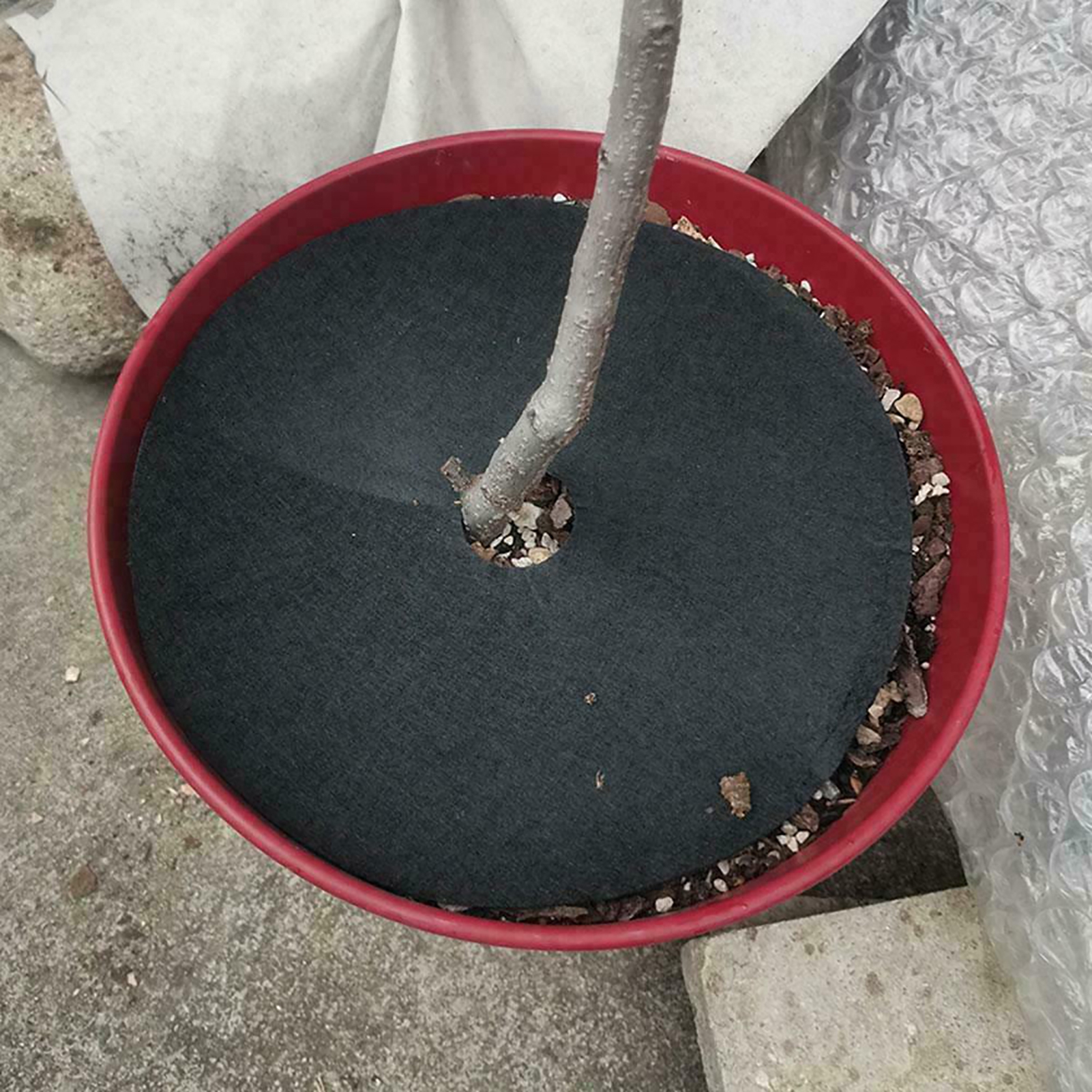 Hyasfey 12 Pcs Degradable Tree Mulch Ring Round Anti-Grass Protector Mat Non-Woven Fabric Cover Reusable Weed Barrier Mat for Root Protection Weed Control