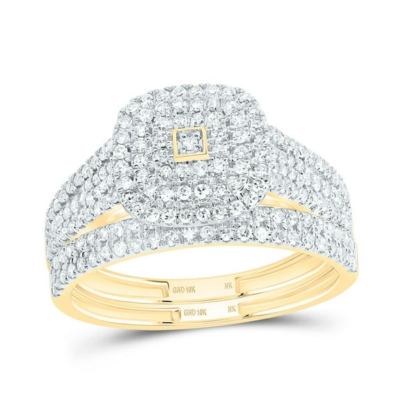 10kt Yellow Gold 5/8 Cttw Diamond Cushion Double Halo Wedding Engagement Anniversary Bridal Set, Women Size: 5-9