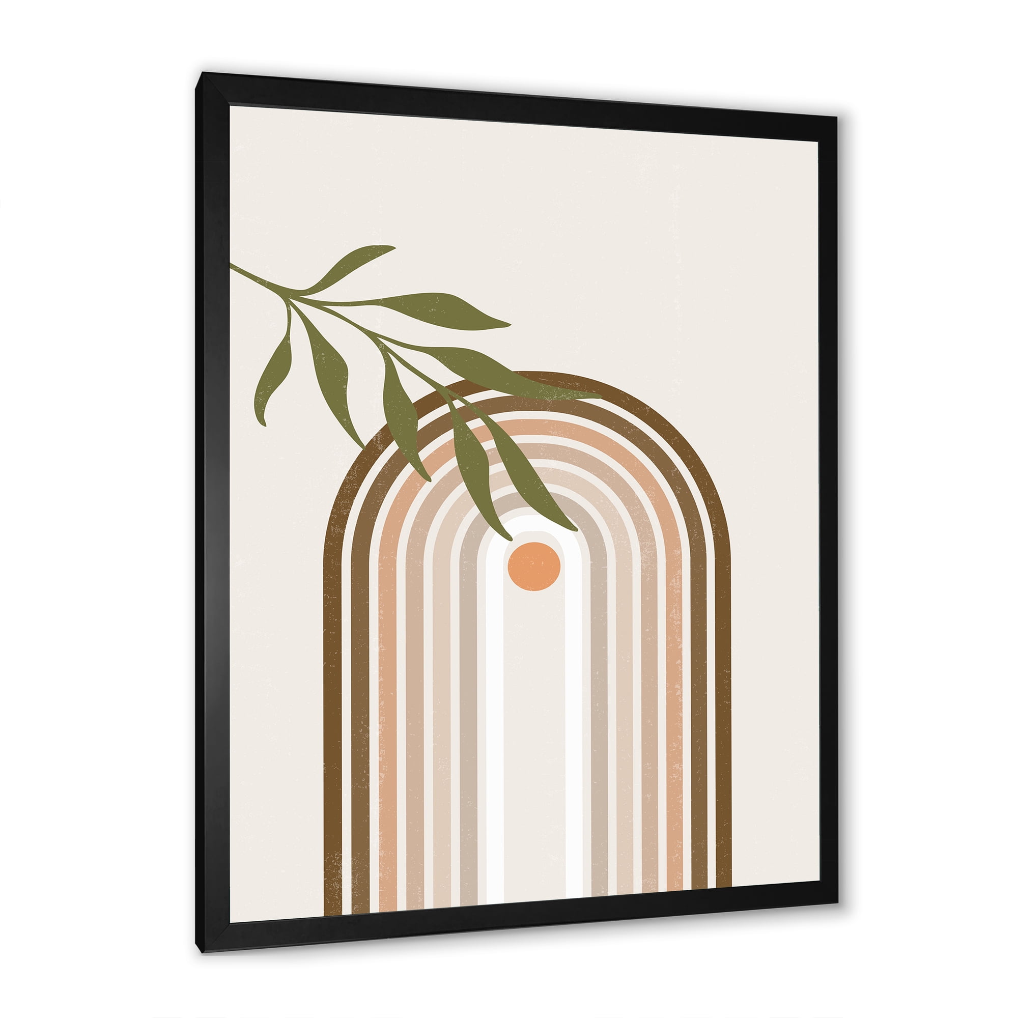 Designart 'Abstract Moon and Sun With Green Leaf I' Modern Framed Art Print