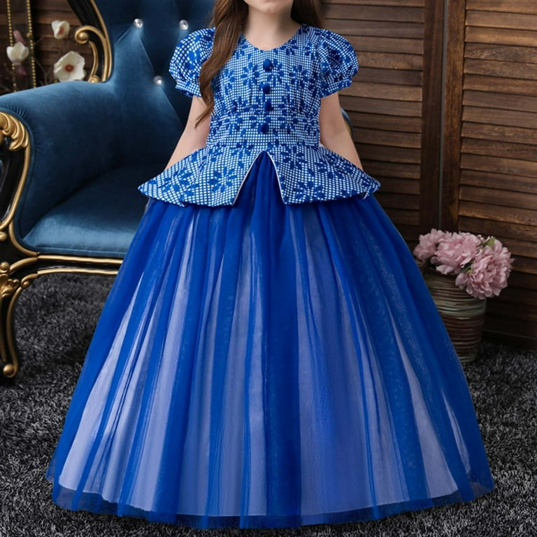 Kayannuo Easter Dresses for Girls Clearance Children Plinth Splice Netting Princess Dress Girl Short Sleeve Puffy Gown DressI2 Blue 140 Walmart