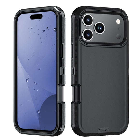 Hotpom Phone Case for iPhone 18 Pro/ 17 Pro, Silicone Heavy Duty 3-Layer Hybrid Drop Protection Protective Cover, Black