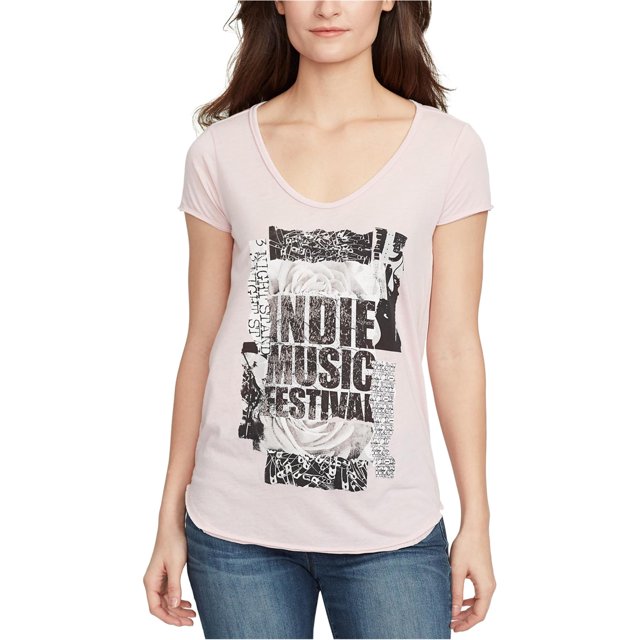 William Rast Indie Collage Camiseta gráfica con espalda abierta para mujer, rosa, mediana