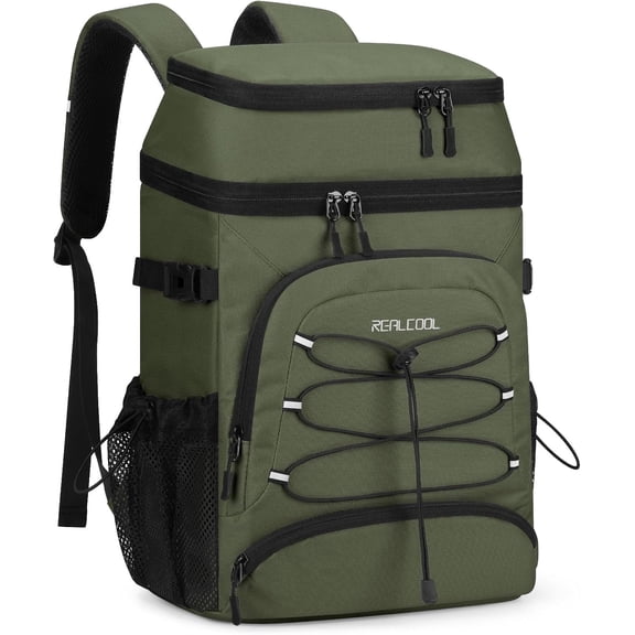 Realcool Backpack Cooler，33 Cans Insulated Leakproof Soft Cooler Bag Lightweight Camping Beach Lunch Backpack for Men Women
