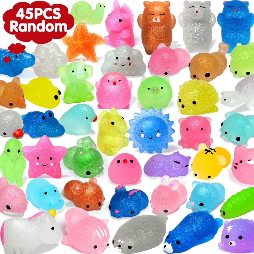 JoyX 45Pcs Mochi Squishys Toys Mini Squishies 2nd Generation Glitter Animal Squishies Party