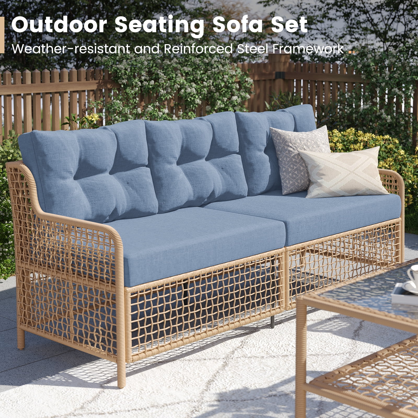 ELPOSUN 5-Seat Outdoor Patio Furniture Set, Wicker Rattan Outdoor Furniture Set with Swivel Chairs & All-Weather Thickened Cushions for Garden, Porch, Backyard, and Poolside, Denim Blue
