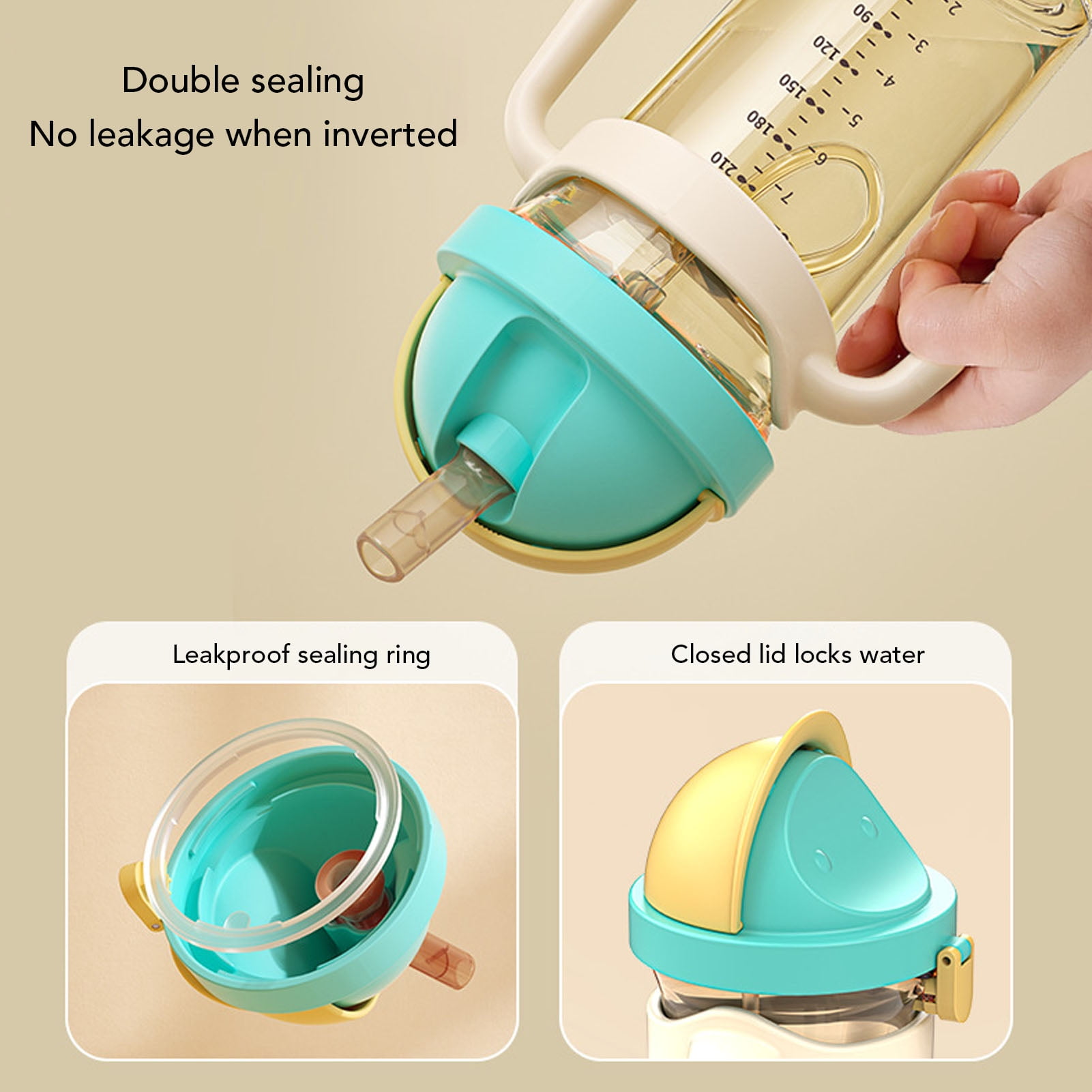 Suodoka 240ml / 8oz Flip Top Baby Water Bottle Wide Neck Weighted Straw Sippy Cup for Infants and Toddlers