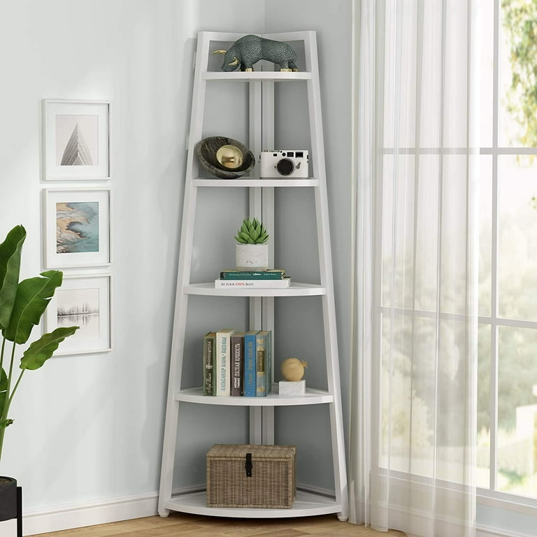 5 Tier Tall Corner Shelf, Bathroom Tower Shelves, 70 Inches Corner