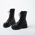 thumbnail image 3 of Mostsola Womens Combat Boots Lace up Mid Calf Boots Low Heel Platform Lug Sole Booties, 3 of 3