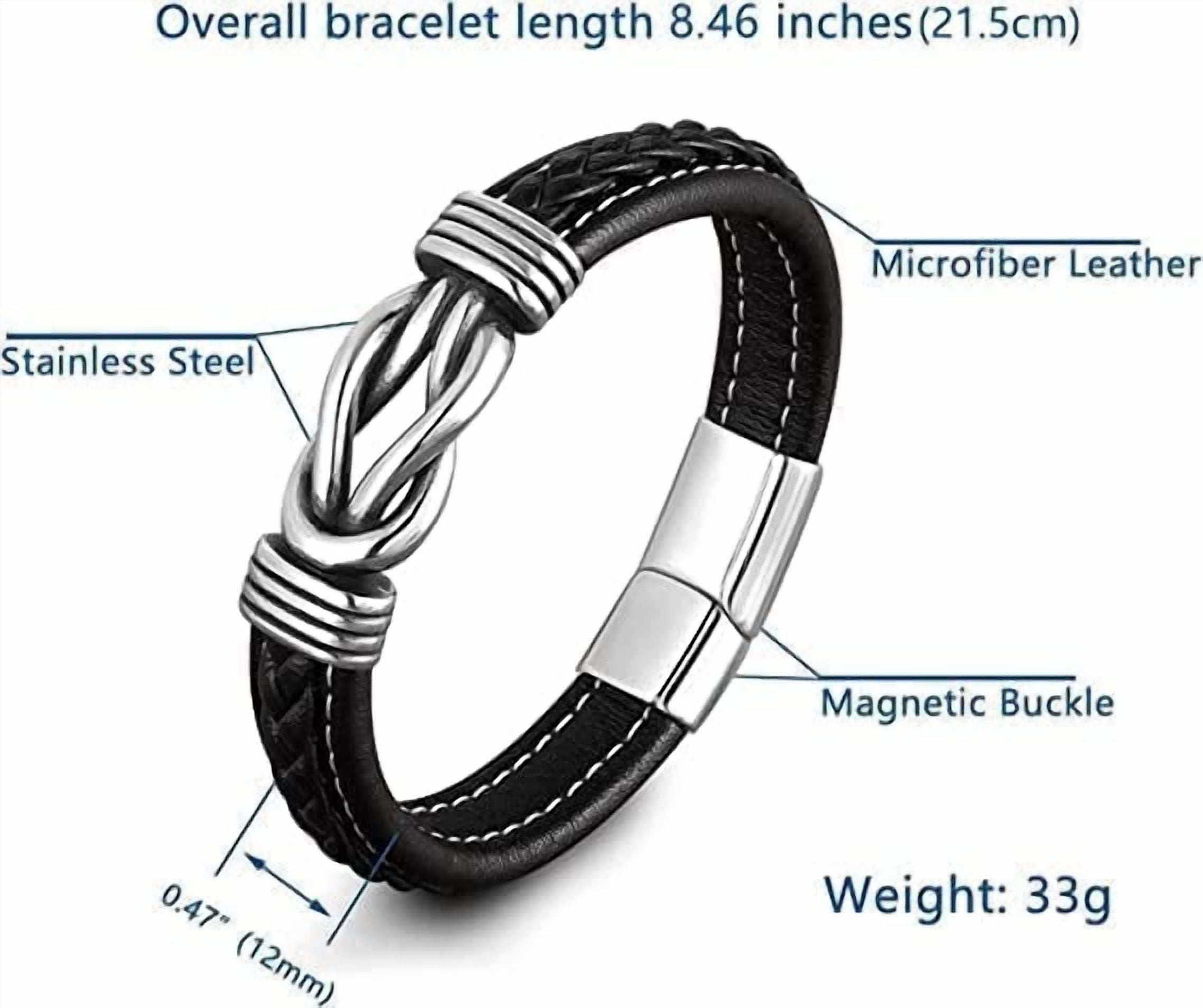 Mother and Son Forever Linked Together Braided Leather Bracelet, to My Son Stainless Steel Interlocking Inspirational Wristband Gift Jewelry for Son from Mom Dad