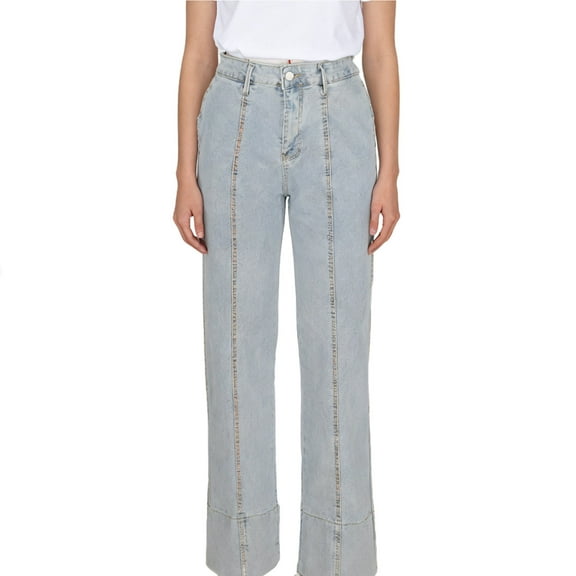 Rutainlusire Womens Trendy Comfy Jeans Denim Pants 2026 Women's Fashion Solid Color High Waisted Stretchy Jeans Straight Leg High Waist Pocket Full Length Pants