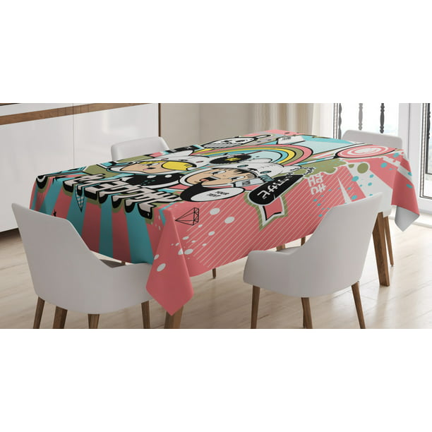 Urban Graffiti Tablecloth, Anime Themed Asian Style Cartoon Figure and  Speech Bubble on Beam Background, Rectangular Table Cover for Dining Room  Kitchen, 60 X 90 Inches, Multicolor, by Ambesonne 