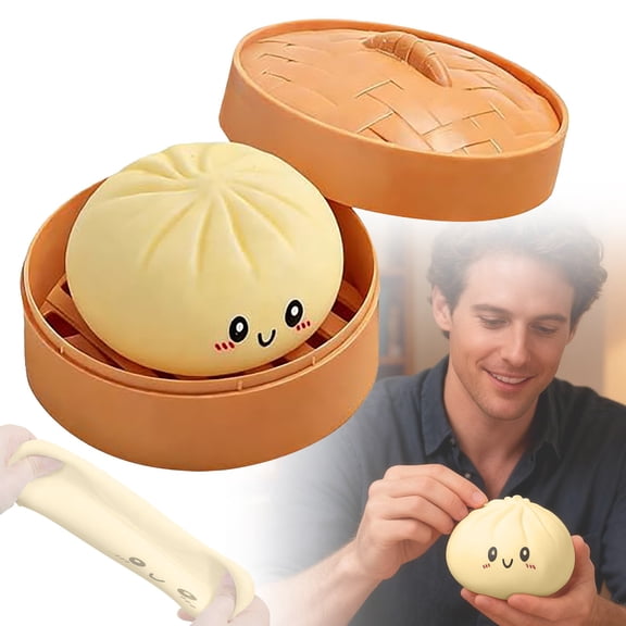 2026 New Dumpling Squishy with Steamer Box, Giant Soft Stress Relief Dumpling Toy, Mystery Dumpling Squishy for Anxiety Relief, Yellow stress squishy