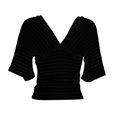thumbnail image 5 of vigerkar Women Y2K Striped V Neck Cinched Waist Tops Batwing Sleeve Backless Shirt | Short Sleeve Ruched Crop Tops, Open Back Fitted Tee Shirt, Summer Going Out (Black, L), 5 of 7