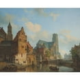 thumbnail image 2 of Cornelis Springer 24x20 Black Ornate Framed Double Matted Museum Art Print Titled: A View of the Delftse Vaart and St Laurens Church, Rotterdam (1840), 2 of 5
