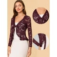 thumbnail image 2 of DARING DIVA Women's Ruffled Hem Floral Lace Crop Shrug Cardigan 3X-Large Burgundy, 2 of 6
