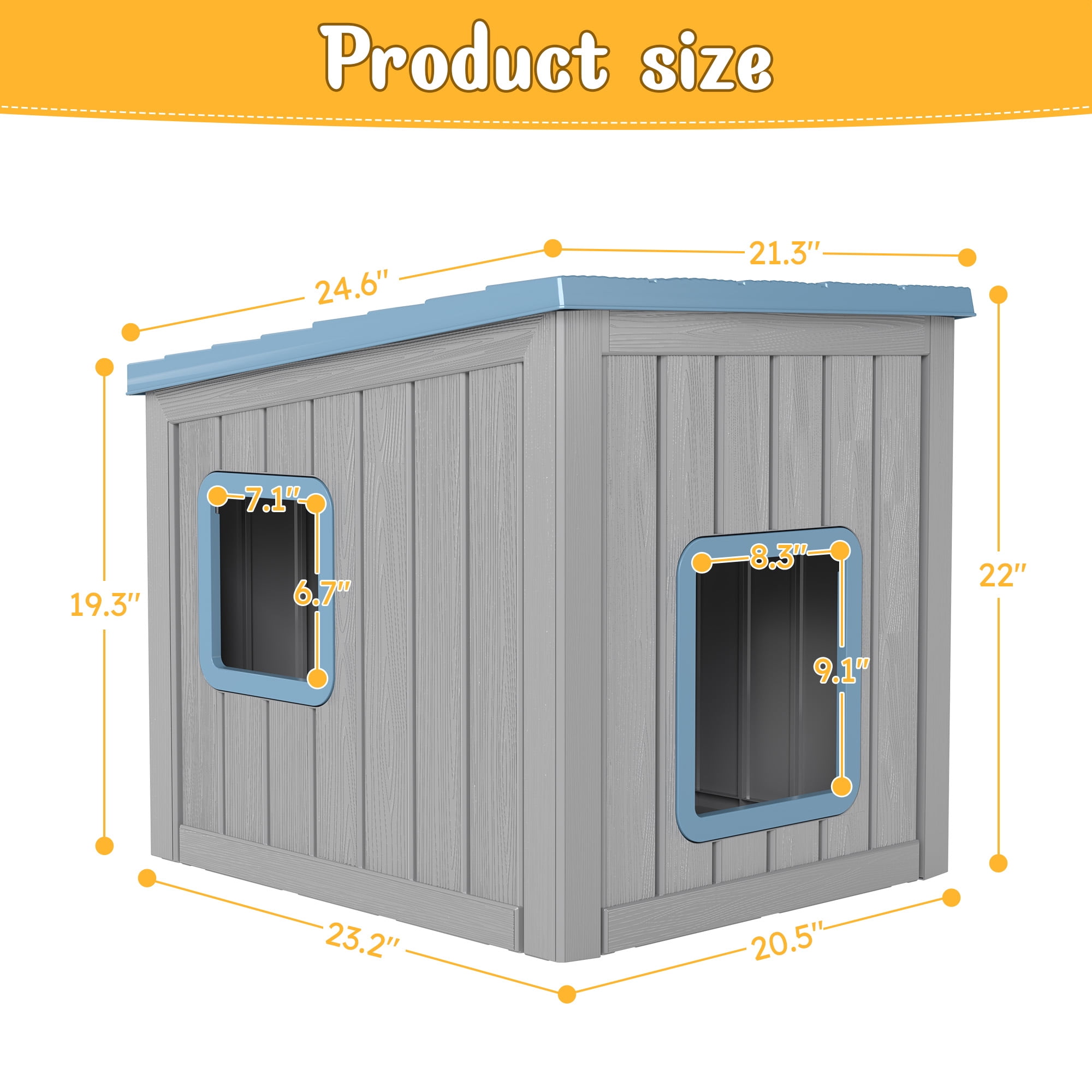 Bifanuo Outdoor Cat House, Weatherproof Shelter for Feral Cats & Kittens, Durable Insulated PP Shelter for Garden & Patio (Gray & Blue)
