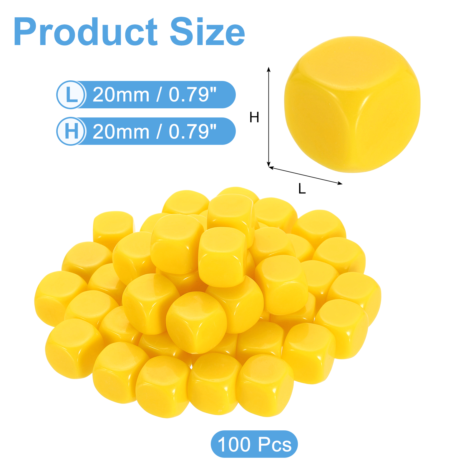 100Pack Rounded Blank Six Sided Dice 20mm/0.8inch Acrylic Dice, Yellow