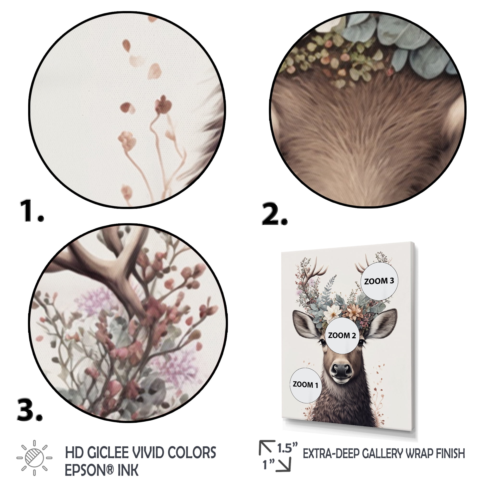 Designart Cute Baby Caribou With Floral Crown II Canvas Wall Art