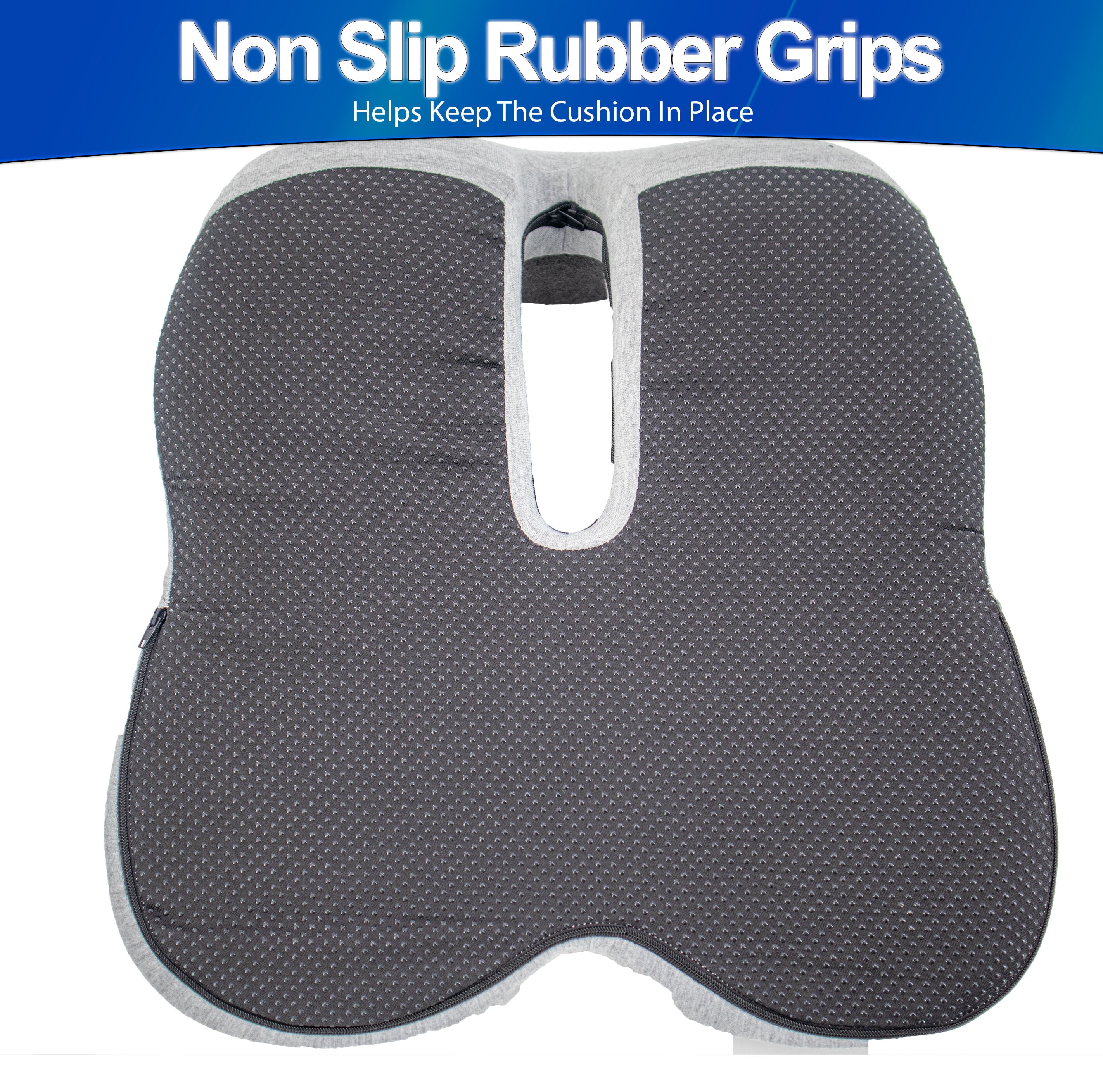 Ergonomic Memory Foam Seat Cushion with Lumbar Support, Contoured U-Shaped Design, Non-Slip Grips and Removable Washable Cover - Dark Grey