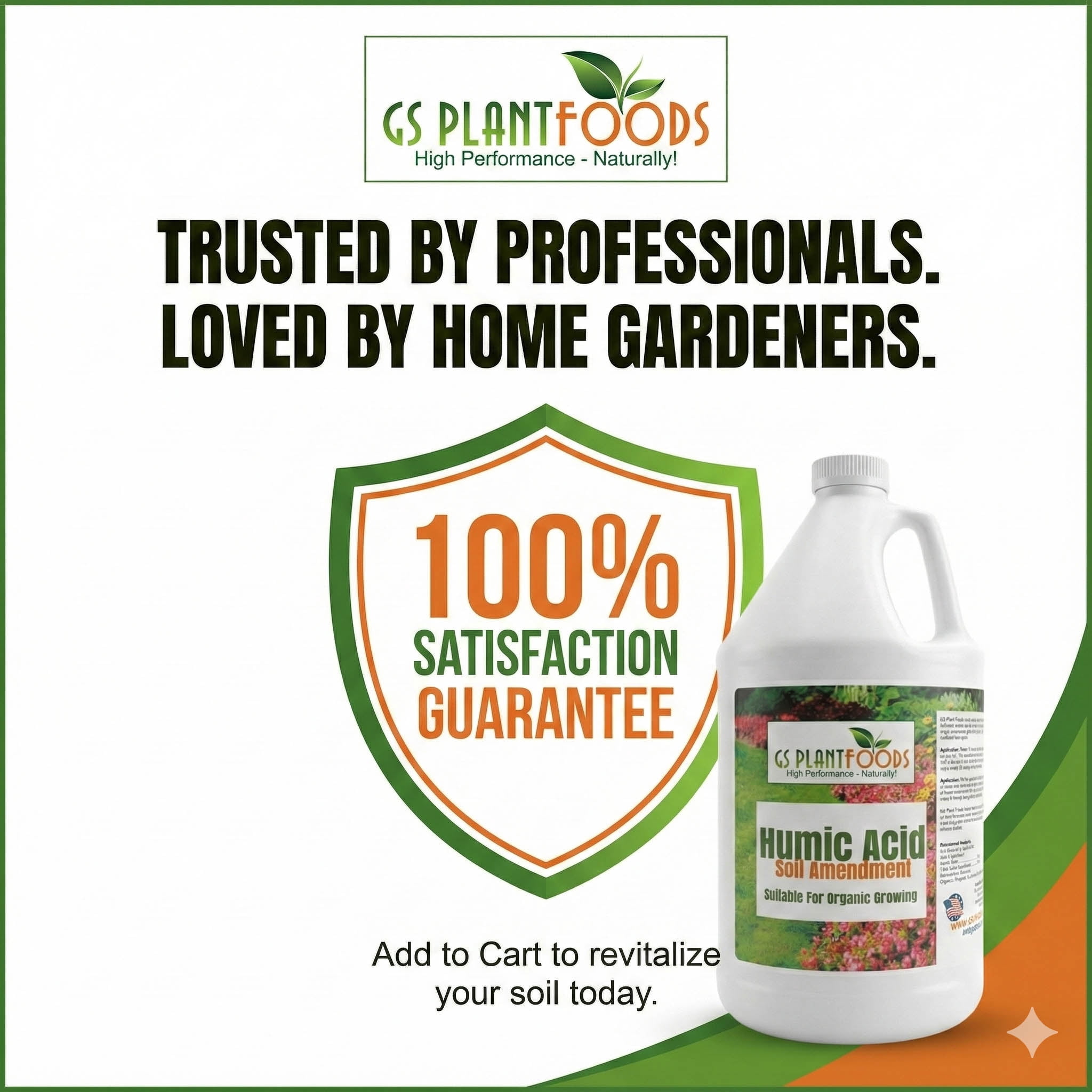 GS Plant Foods Organic Liquid Humic Acid with Fulvic - Concentrate Fertilizer for Enhanced Nutrient Uptake and Soil Conditioning - 1 Gallon