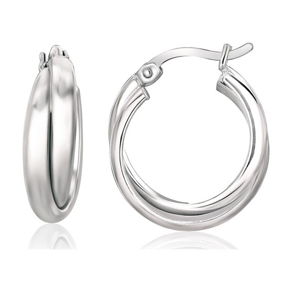 Sterling Silver Dual Round Entwined Hoop Earrings