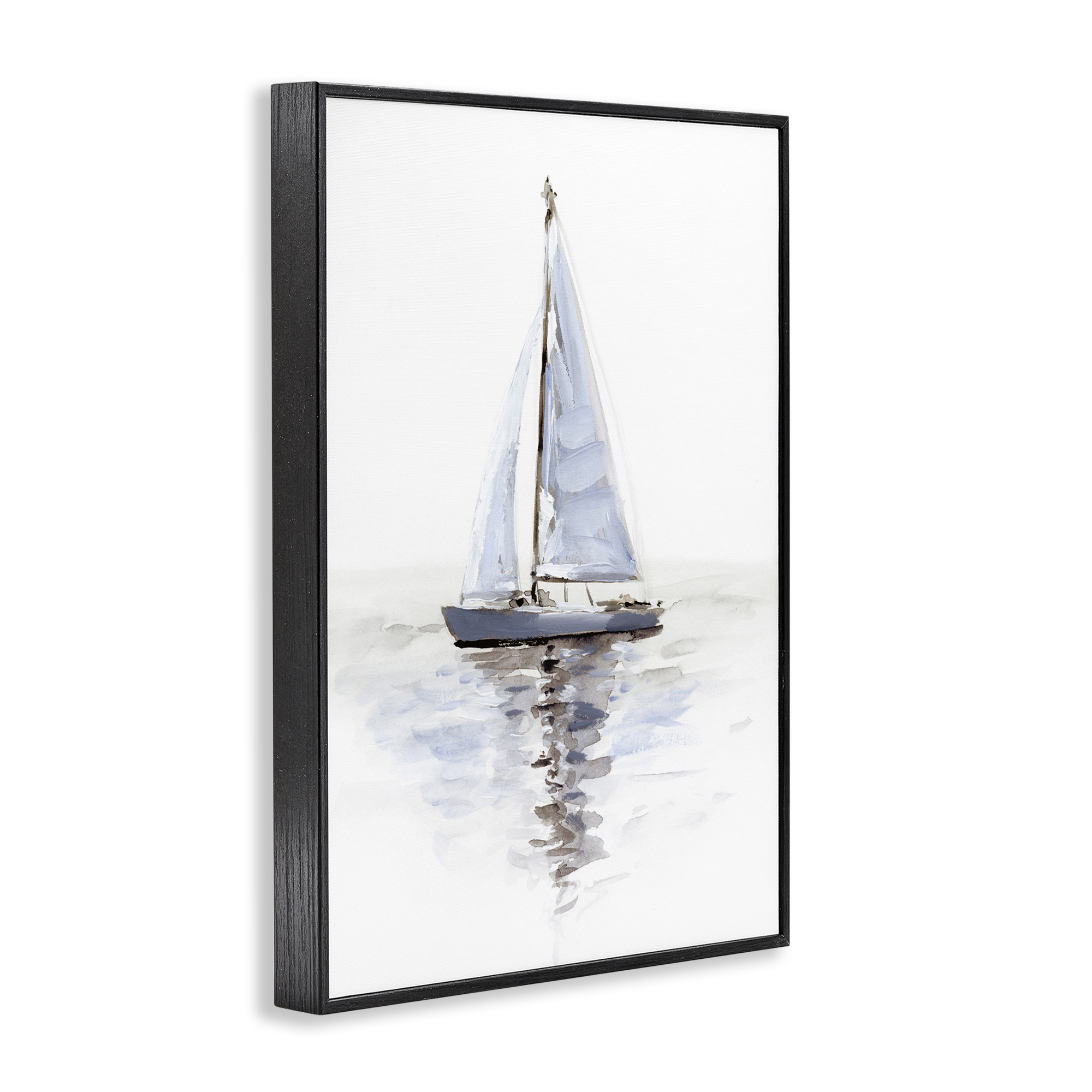 Stupell Industries Minimal Sailboat Reflection Transportation Painting Black Framed Art Print Wall Art, 16 x 24