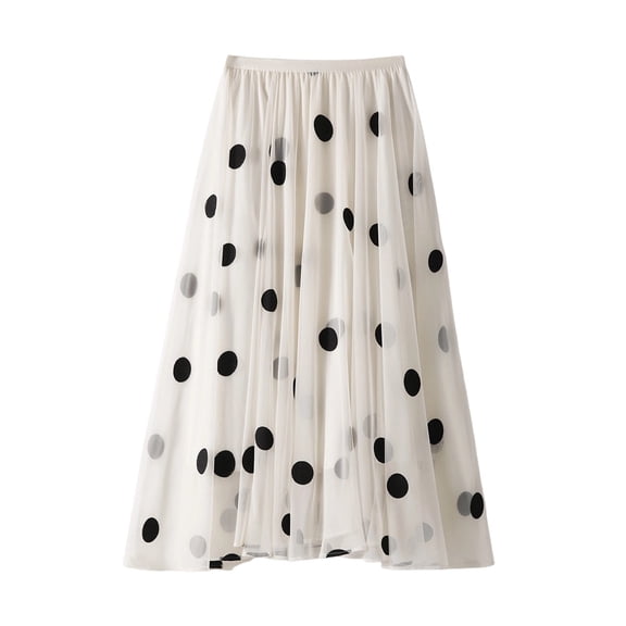 XIAOCHA High Waist Polka Dot Maxi Skirt for Women Airy A-Line Retro Casual Daily Long Skirt