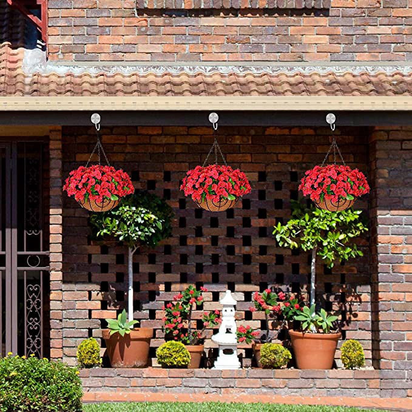 Homsunny 21.6” Coconut Lining Hanging Planters with Artificial Daisy Flowers