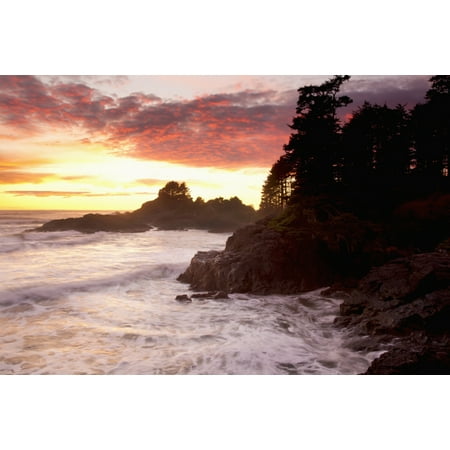 Waves At Cox Bay And Sunset Point At Sunset Near Tofino British Columbia Canada Stretched Canvas - Deddeda  Design Pics (38 x