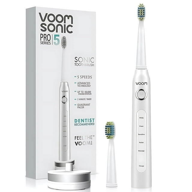 Voom Sonic Pro 5 Electric Toothbrush for Adults - Ultrasonic Electric Toothbrushes with Replacment Brush Head, Dentist Recommended Power Sonic Toothbrush with 5 Modes