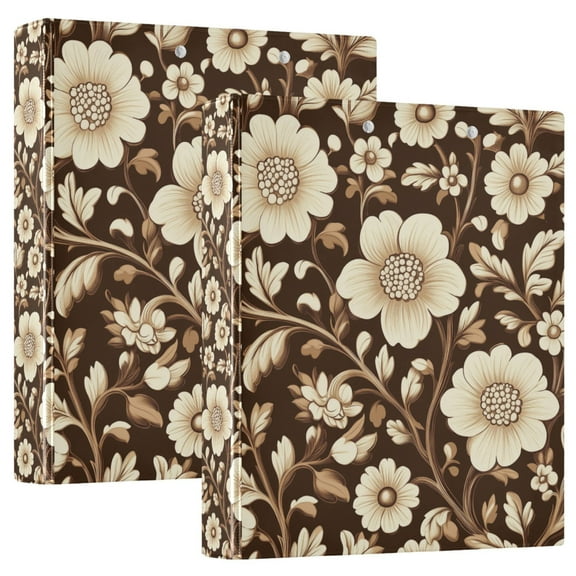 FORMRS 3 Ring Binder 1.5 inch with Pockets Set of 2 Clip Board 200 Sheets Capacity, Brown Floral