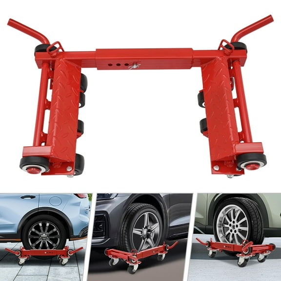 4 Wheel Car Dolly, Lever Type Car Moving Dolly, 2,200 lb Track Dolly, 4 Wheel Dolly Inner Width Adjustable Heavy Duty Car Dolly, Heavy Duty Casters Tire Dolly (Red Dolly)