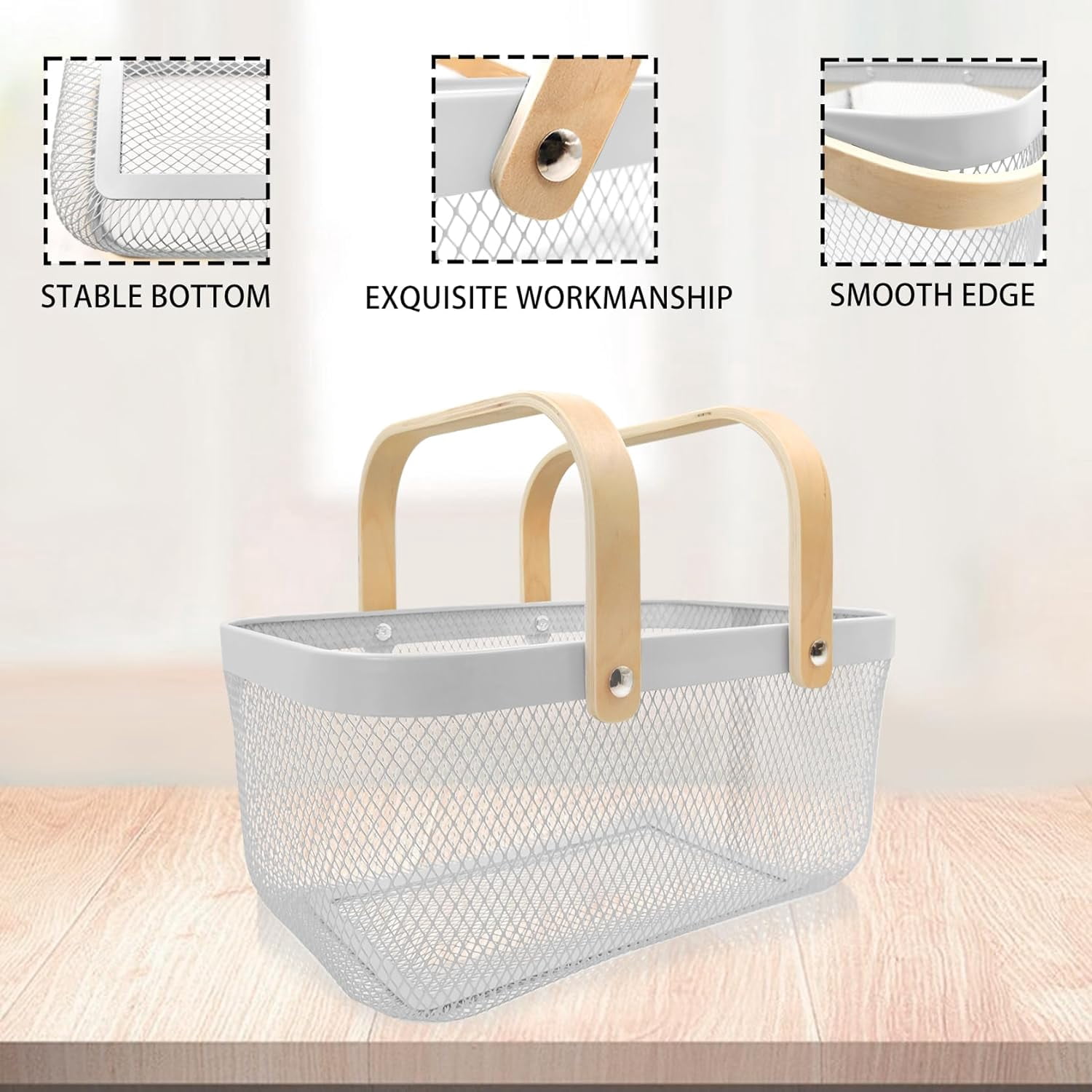 Picnic Harvest Basket Wire Metal Mesh Steel Garden Basket - Produce Storage Basket Multi-Functional Fruit Vegetable Egg Picking Baskets with Handles - Ideal for Kitchen, Bathroom