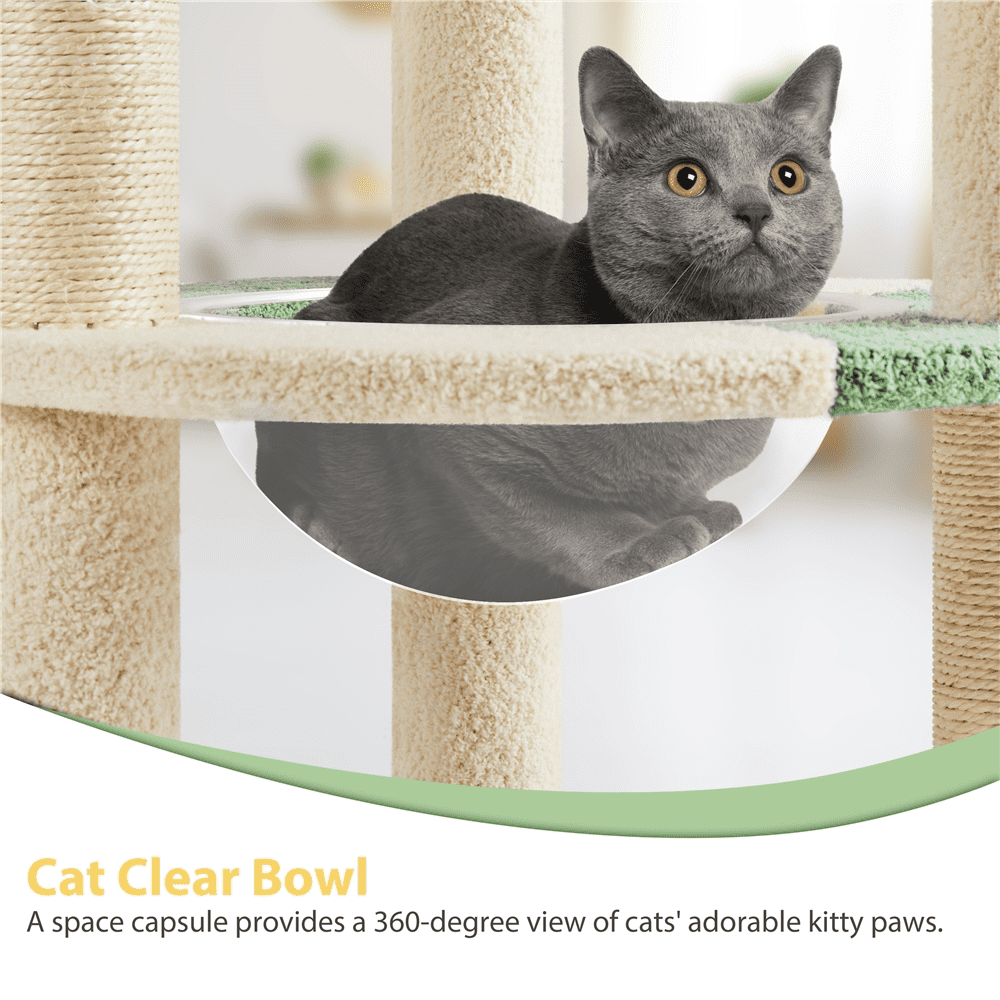 Alden Design 35.5″H Ocean Cat Tree with Padded Perch Natural Sisal for Kittens, Army Green/Beige