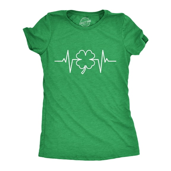 Womens Saint Patrick's Heart Beat T Shirt Funny Clover EKG Novelty Tee for Ladies Womens Graphic Tees