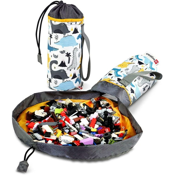 Creative QT SlideAway, Dinosaur Print, On-The-Go Mini Storage Bag and Table Top Play Mat For Kids and Toddlers, Room and Travel Toy Organizer