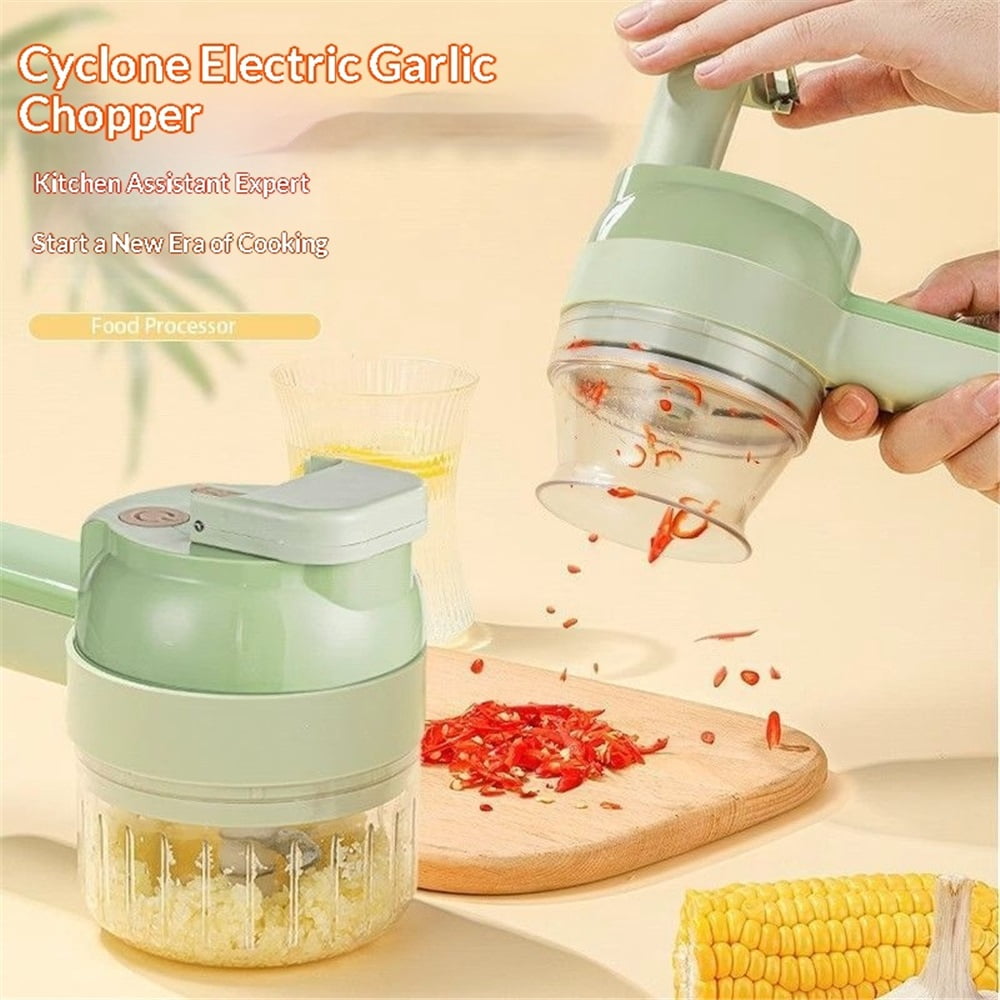 Handheld Electric Vegetable Cutter Set, Multifunctional Mini Electric Grinder Garlic Mud Masher Chopper, Portable Food Processor with Brush, for Garlic Chili Onion Ginger Celery Meat