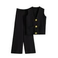 thumbnail image 3 of QATAINLAV Sweater Sets for Women Sleeveless Button V Neck Knitted Vest Matching Straight Wide Leg Long Pants Two Piece Outfits Fall Winter Clothes, Black, Free Size, 3 of 4