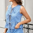 thumbnail image 5 of Heisall Womens Vests Denim Casual Solid Color Bow Tie Lace-Up Fashionable & Stylish Tank Tops, 5 of 9