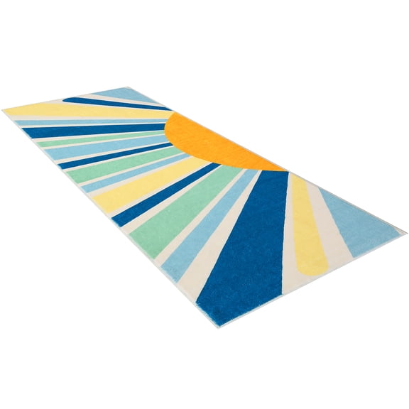 Abstract Sun Washable Runner Rug, Non-Slip Distressed Throw Carpet Modern Colorful Floor Mat for Bedroom Living Room Kitchen Blue 5x7 FT