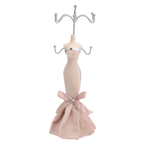 Model Dress Jewelry Display Stand Earring Necklace Ring Holder Storage Organizer Hanging Tower Rack Light Pink