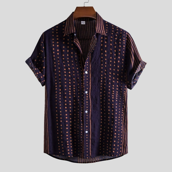 Geometric Print Shirt Mens Button Down Vintage Casual Comfy Beach Short Sleeve Top Blouse